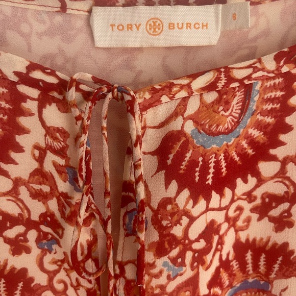 TORY BURCH~Print Blouse~100% Silk~Raglan Sleeve~Front Tassle Tie~Boho - Picture 8 of 8
